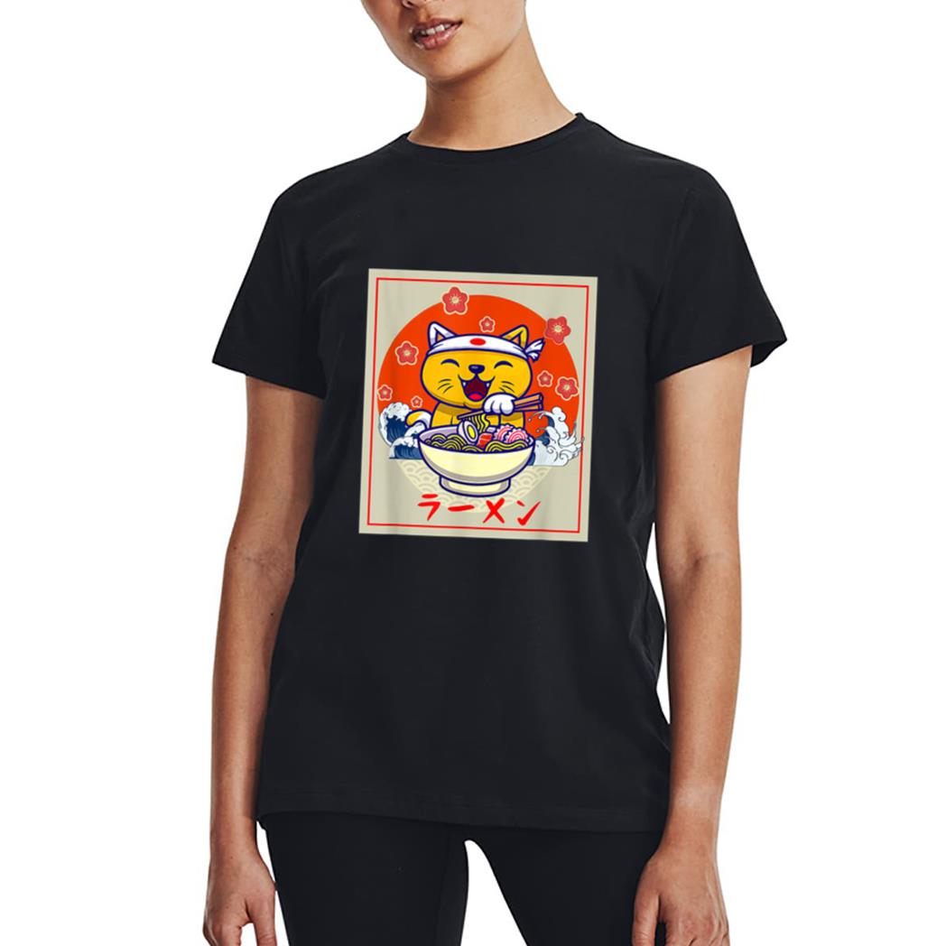 Ramen Cute Cat Kawaii Anime Japanese Food Neko Teens Girls Women T-Shirt