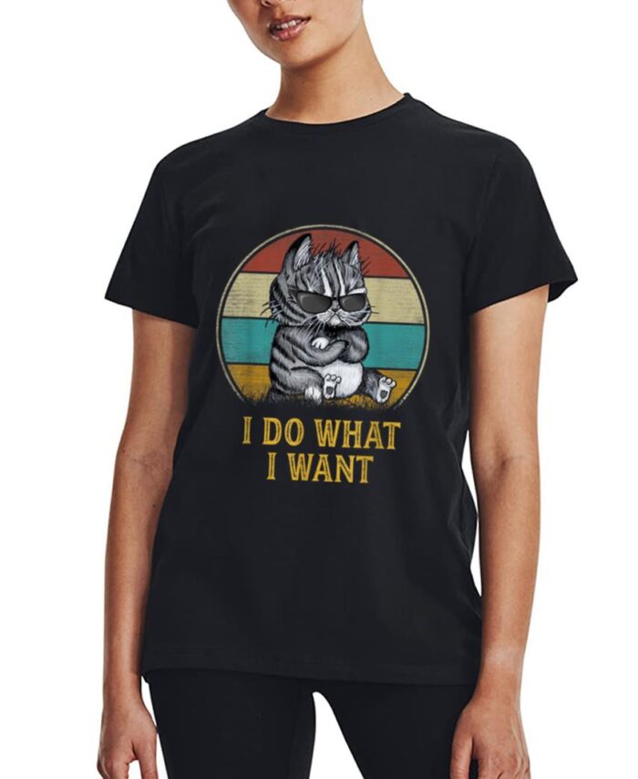 Retro 80s 90s Cat Lovers Boys Men Funny I Do What I Want Cat Women T-Shirt