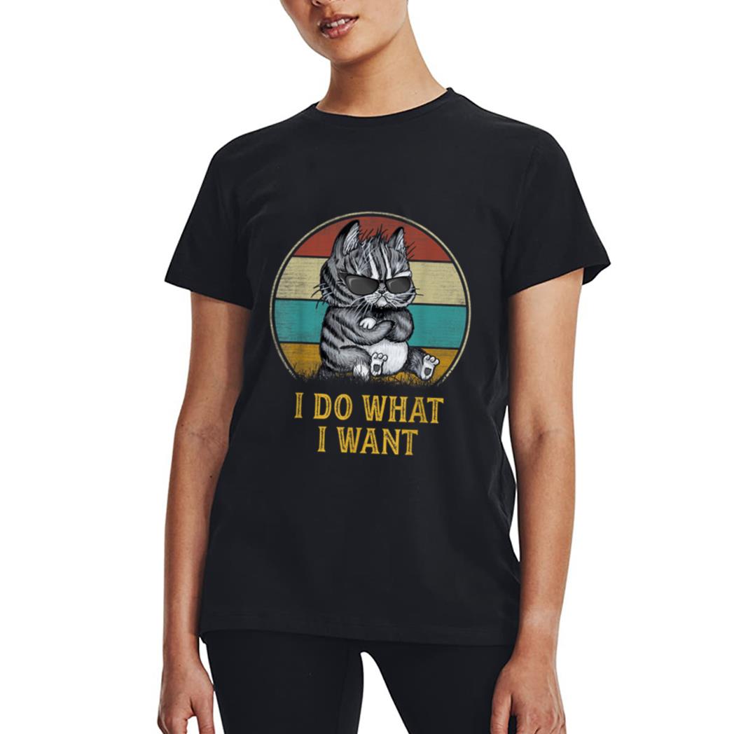 Retro 80s 90s Cat Lovers Boys Men Funny I Do What I Want Cat Women T-Shirt