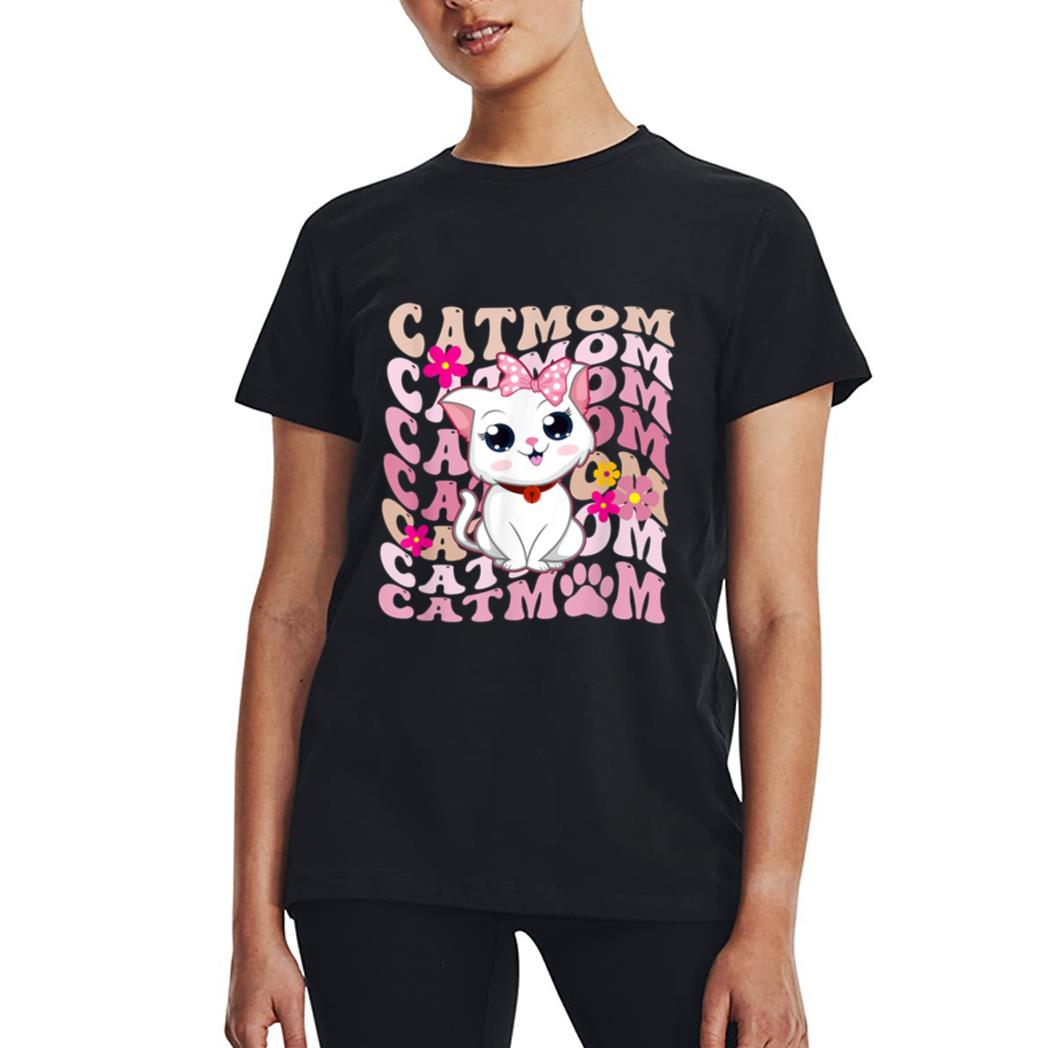 Retro Cat Mom Groovy Cute Kitten Cat Lover Women T-Shirt
