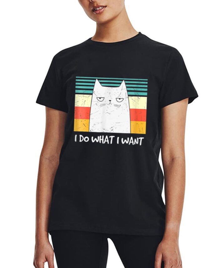 Retro Meow Cat I Do What I Want Funny Black Cat Lovers Women T-Shirt