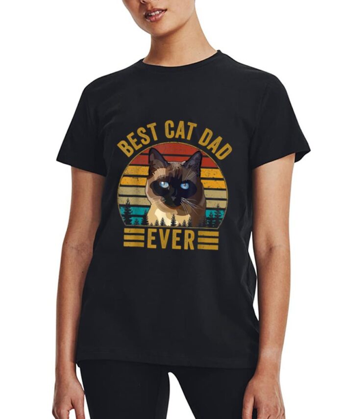 Retro Vintage Best Cat Dad Ever Fathers Day Siamese Cat Women T-Shirt