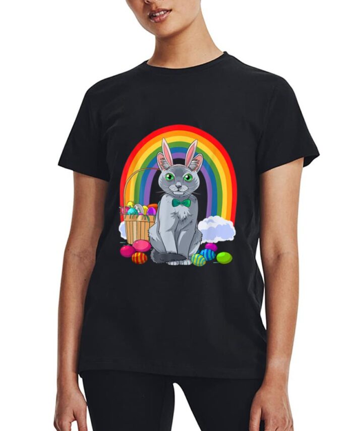 Russian Blue Cat Easter Eggs Bunny Women T-Shirt