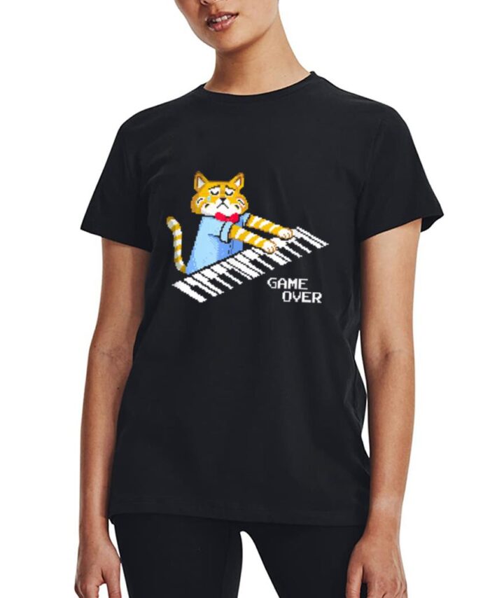 Sad Cat playing keyboard Game Over Women T-Shirt