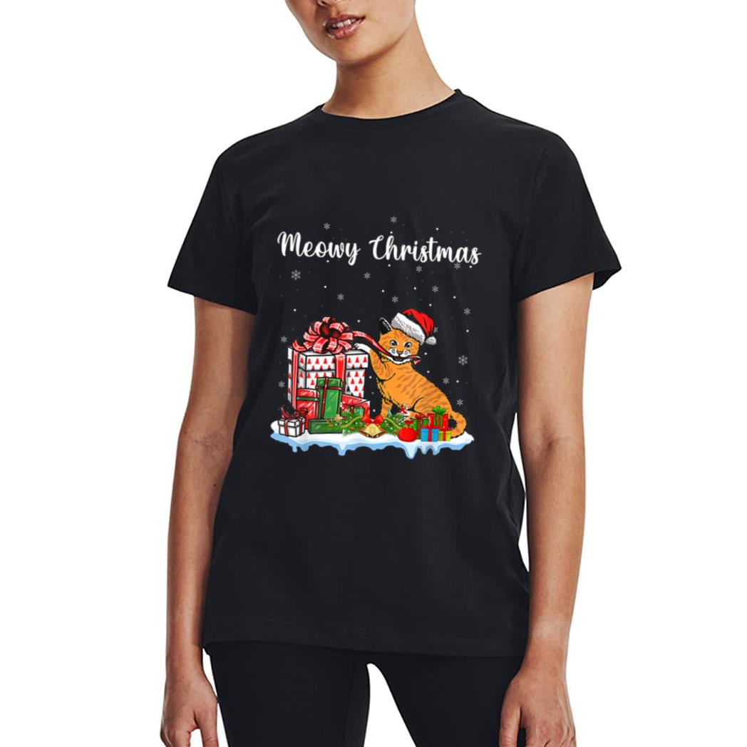 Santa Hat Cat Xmas For Girls Kids Meowy Cat Christmas Women T-Shirt