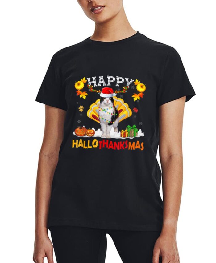 Siamese Cat Halloween Hanksgiving Christmas Hallothanksmas Women T-Shirt