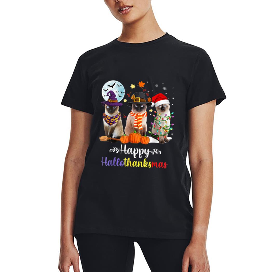Siamese Cat Halloween Merry Christmas Happy Hallothanksmas Women T-Shirt