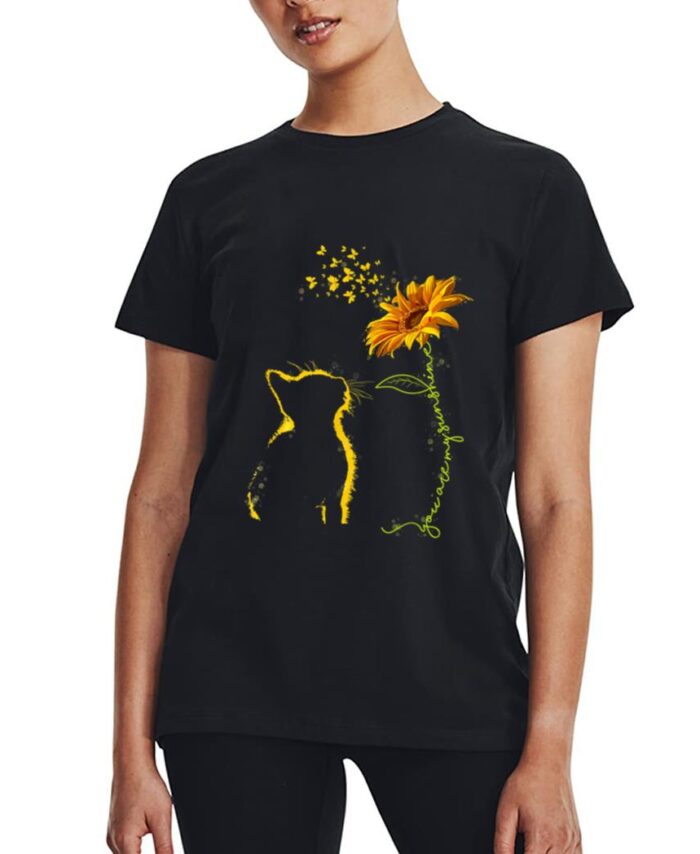 Sitting Yellow Kitten Sunflower Fragrance Butterfly Women T-Shirt