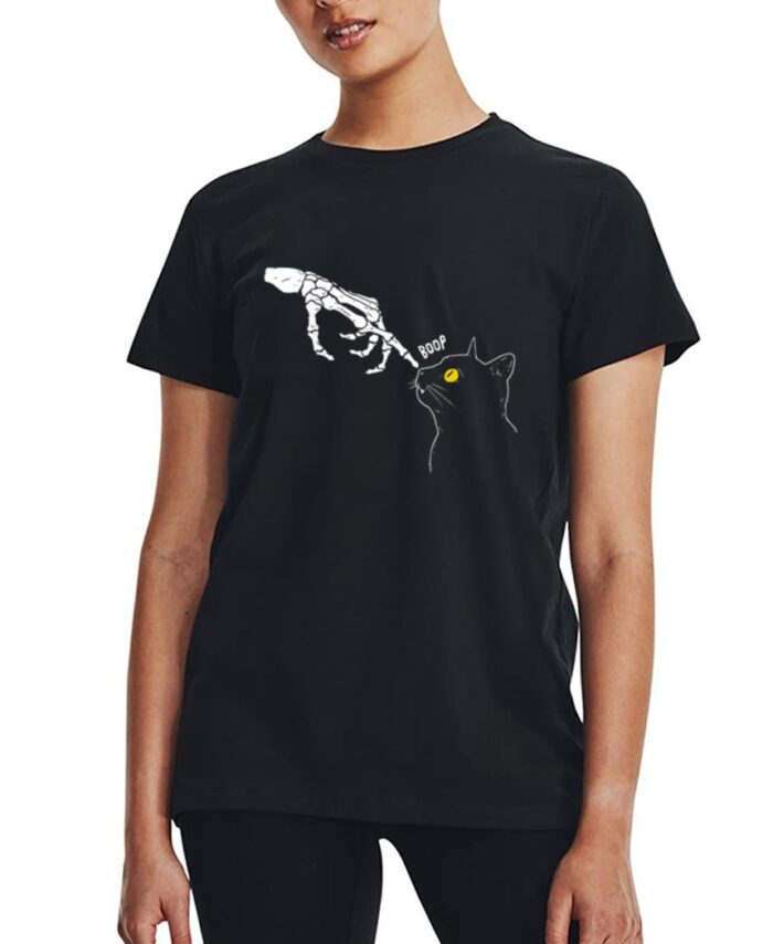 Spooky Boop Black Cat Skeleton Hands Halloween Witchy Women T-Shirt