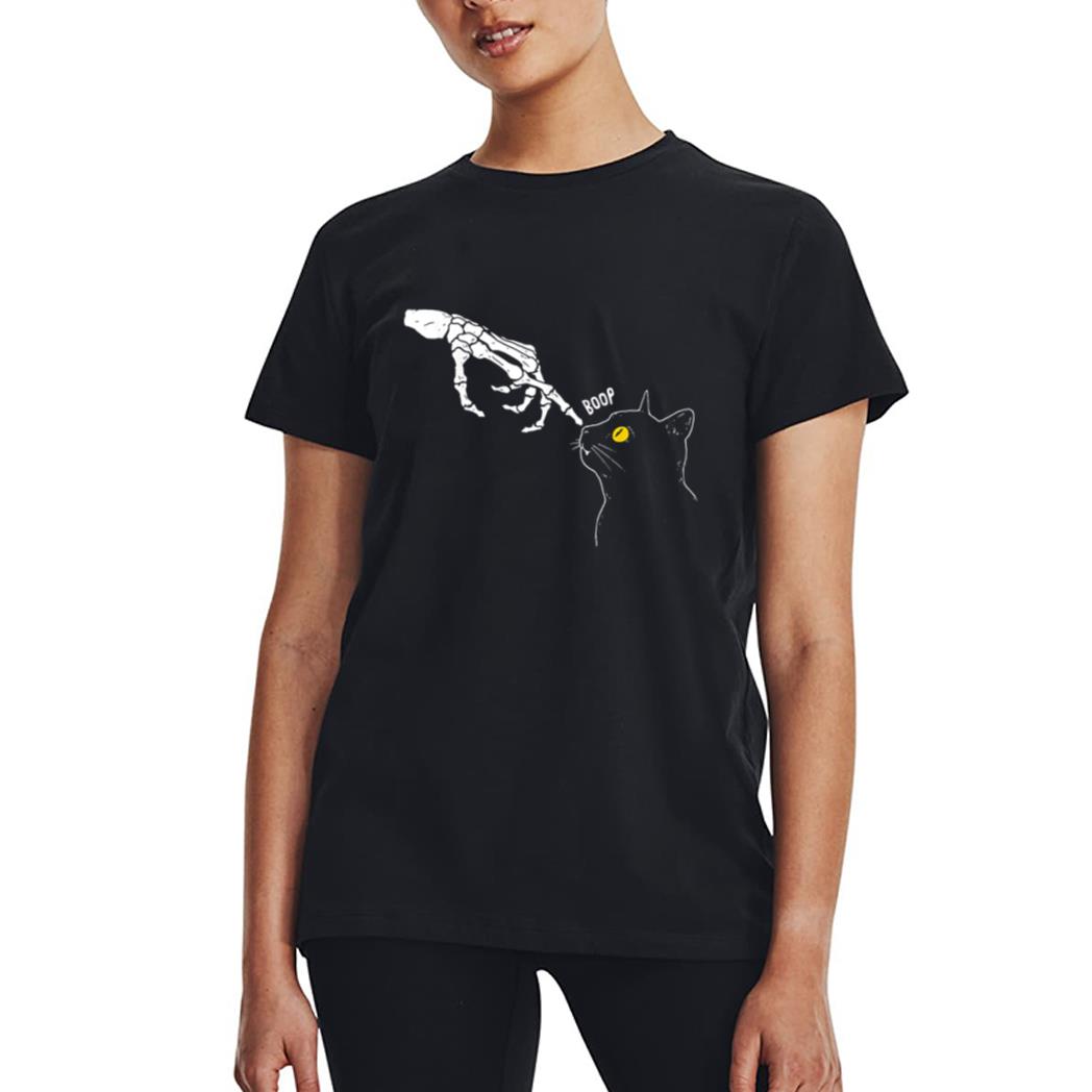 Spooky Boop Black Cat Skeleton Hands Halloween Witchy Women T-Shirt