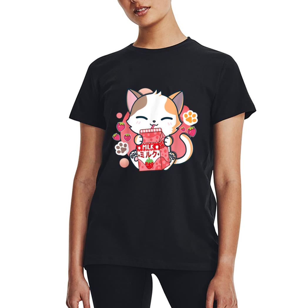 Strawberry Milk Cat Cute Kawaii Kitten Anime Gift Teen Girls Women T-Shirt