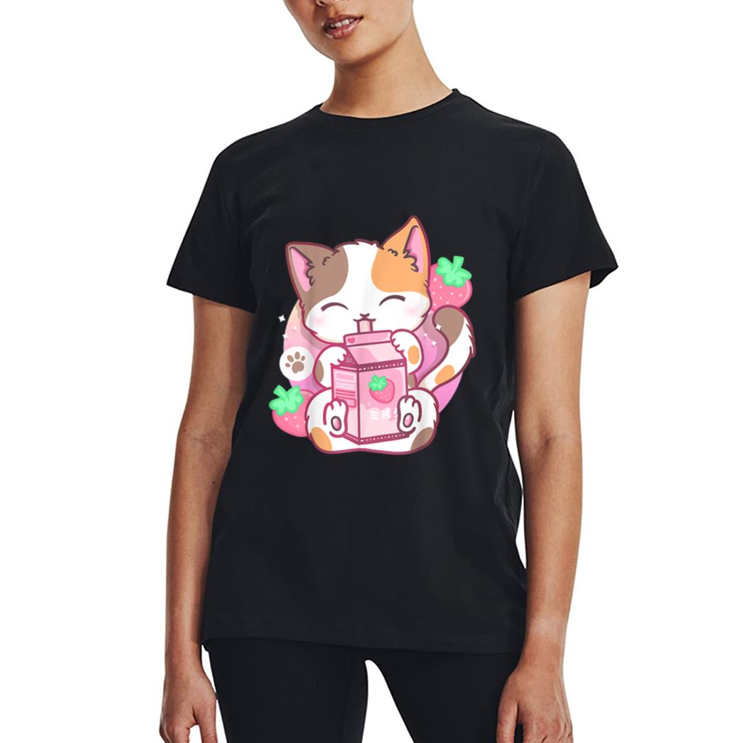 Strawberry Shake Strawberry Milk Cat Kawaii Neko Anime Girls Women T-Shirt