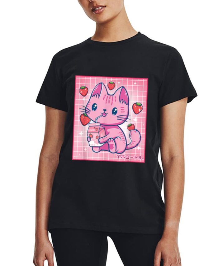 Strawberry Shake Strawberry Milk Cat Kawaii Neko Girls Anime Women T-Shirt