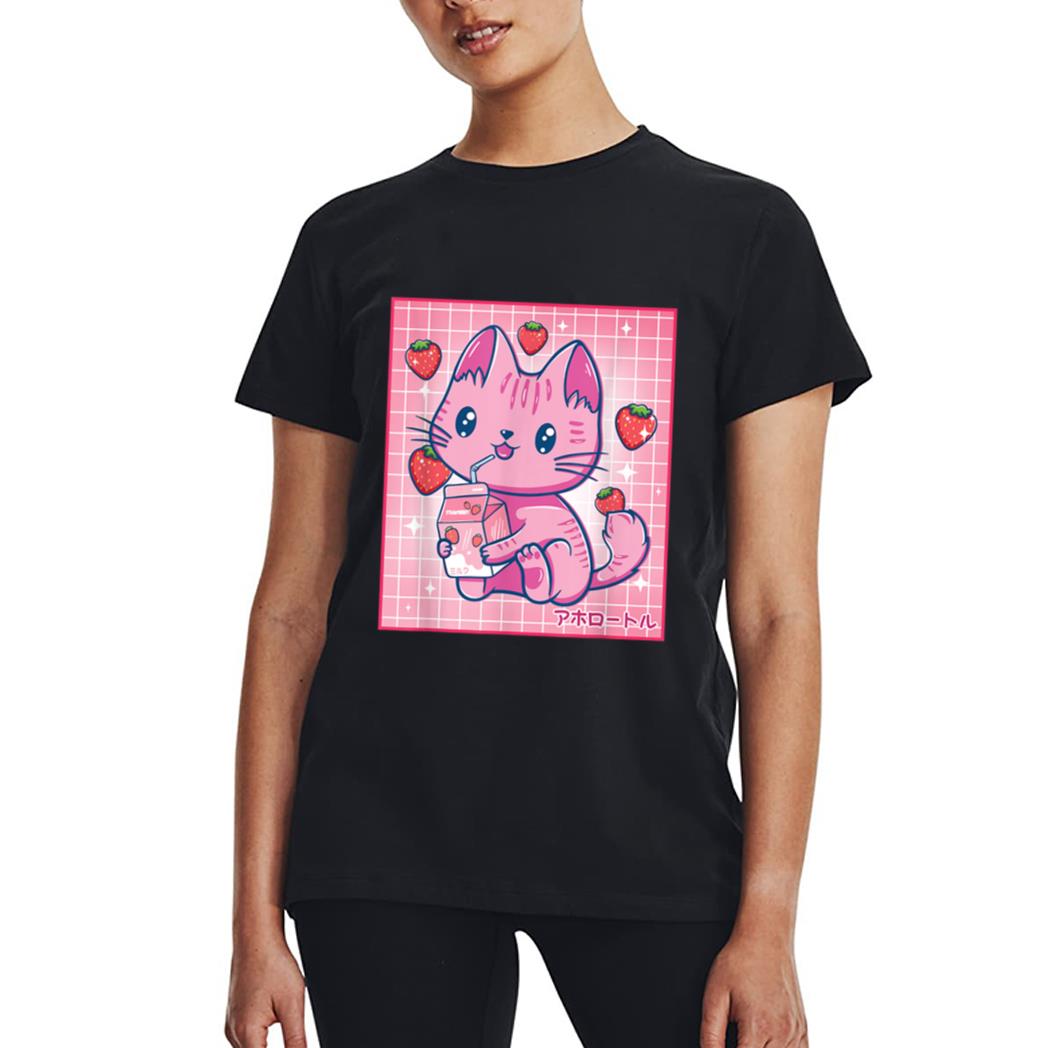 Strawberry Shake Strawberry Milk Cat Kawaii Neko Girls Anime Women T-Shirt