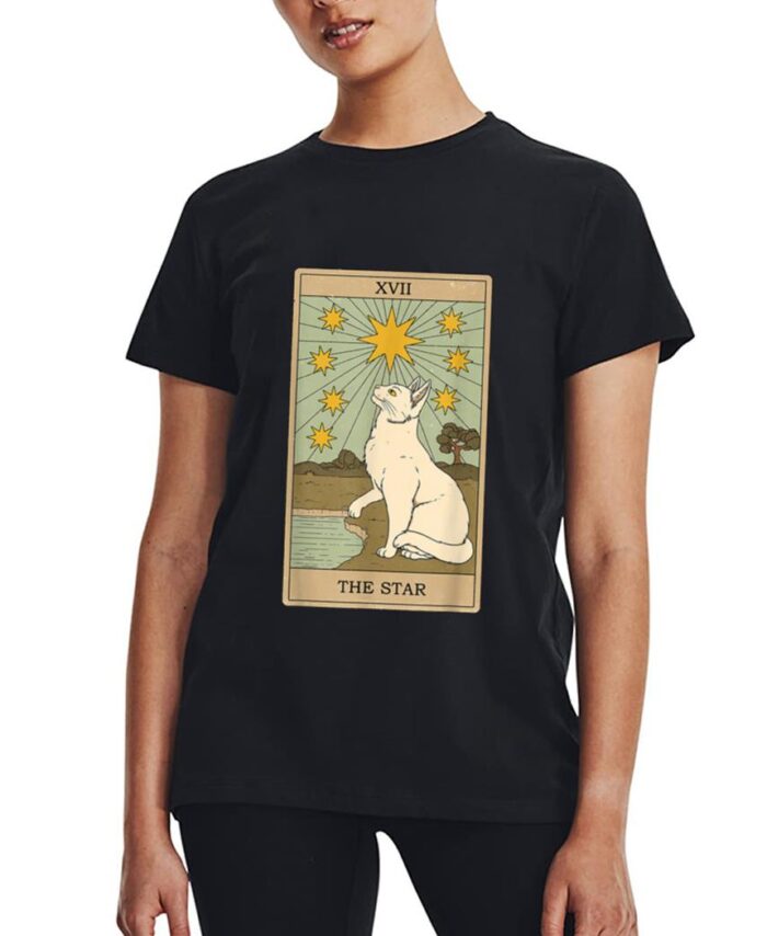 The Star Tarot Card Mermaid Gothic Cat Women T-Shirt