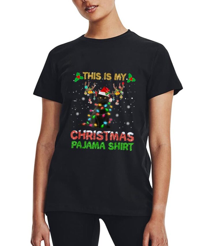 This Is My Christmas Pajama Shirt Black Cat Lover Christmas Women T-Shirt