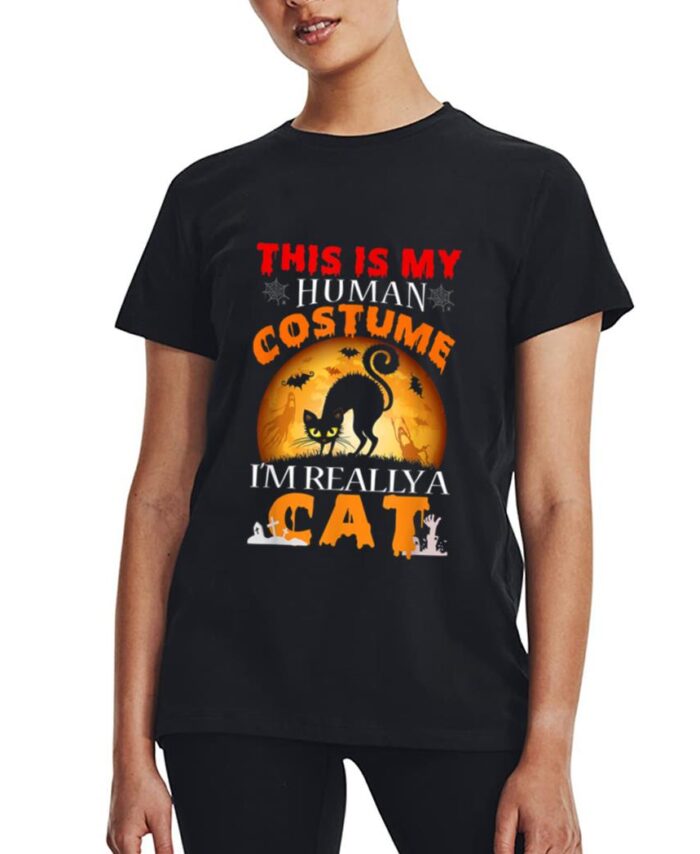 This Is My Human Costume I'm Really A Cat Pumkin Halloween Women T-Shirt