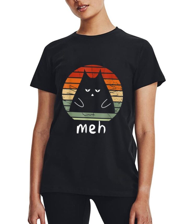 Vintage Black Cat  Meh Cat Meow Kitty Cat Lover Women T-Shirt
