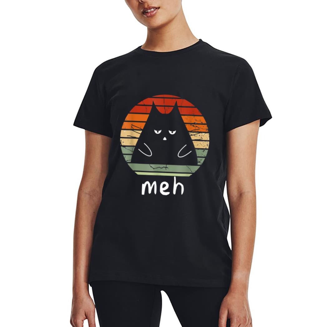 Vintage Black Cat  Meh Cat Meow Kitty Cat Lover Women T-Shirt