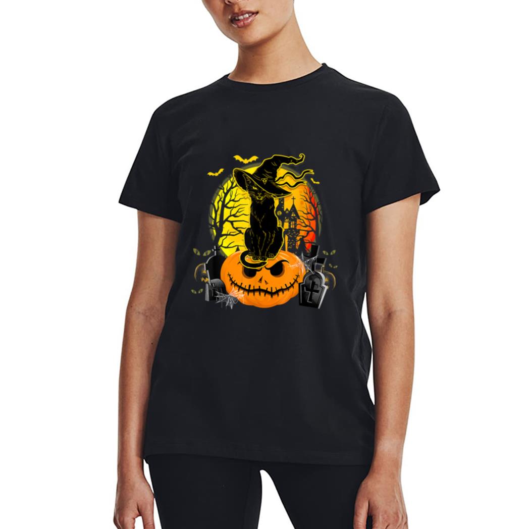 Vintage Black Cat Witch Scary Halloween Costume Kids Boys Women T-Shirt