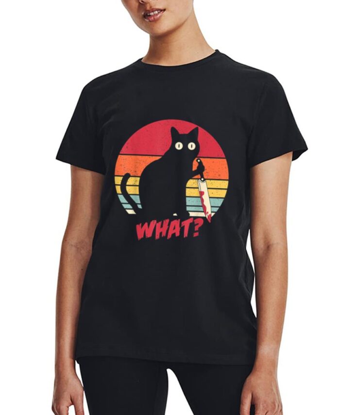 Vintage Cat What Funny Murderous Black Cat With Knife Women T-Shirt