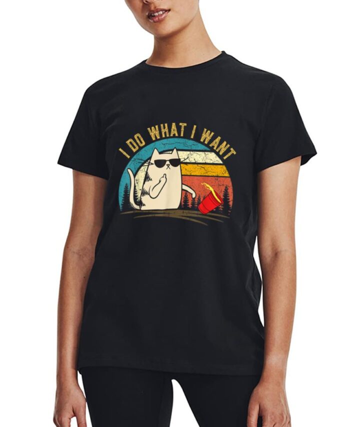 Vintage Retro I do what I want cat, Funny Meowy Cat Lover Women T-Shirt